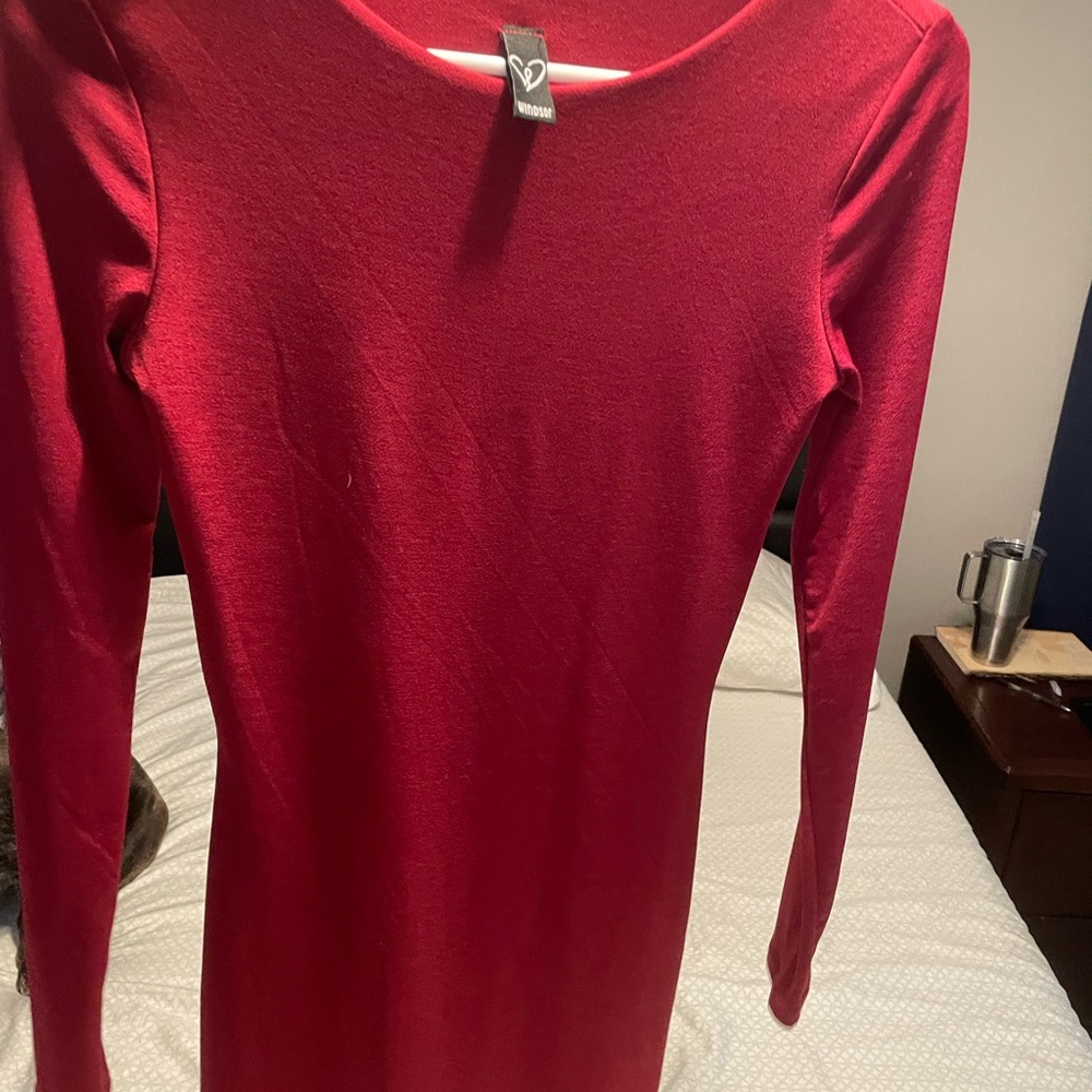 Fashion Nova Red Bodycon Long Sleeve Dress